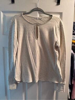Carve Designs Cream Striped Keyhole Long Sleeve Top
